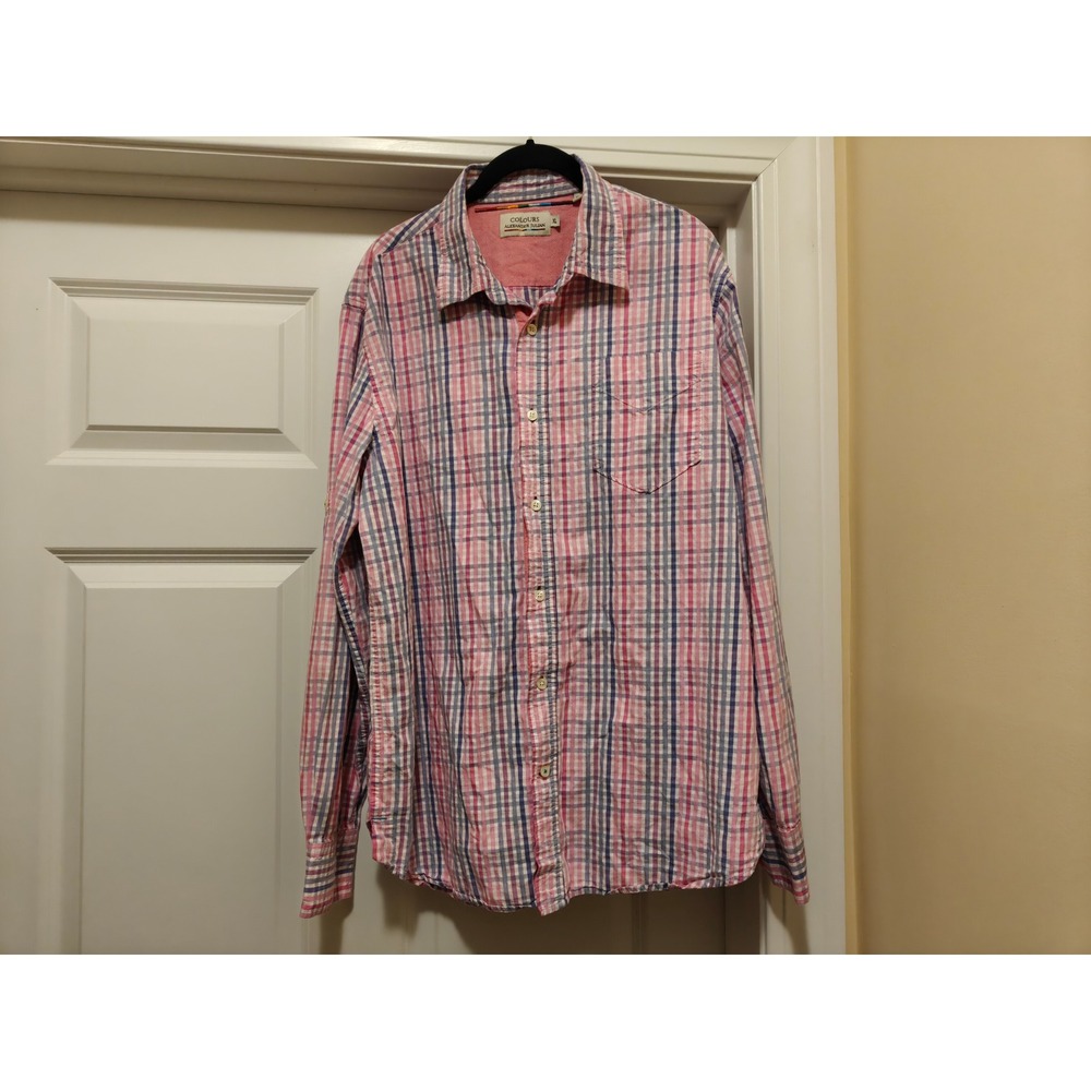 Colours Alexander Julian Mens XL Plaid Button Down Shirt Pink Blue AJMU-37